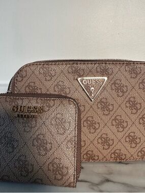 Guess Brown Monogram Crossbody and Wallet Set